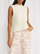 Ganni - Crystal-button Ribbed Sweater Vest - Womens - Cream
