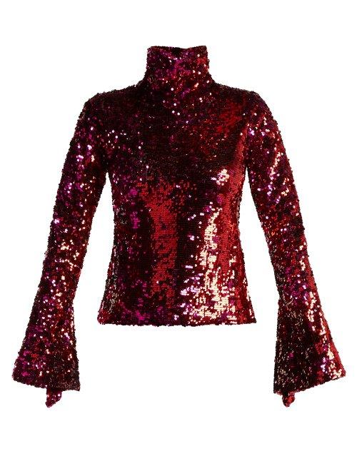 Matchesfashion.com Halpern - Sequin Embellished High Neck Top - Womens - Fuchsia