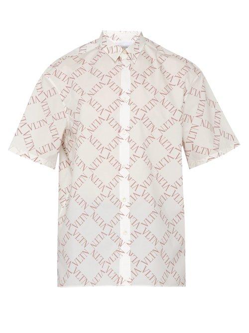 Matchesfashion.com Valentino - Logo Printed Cotton Poplin Shirt - Mens - White
