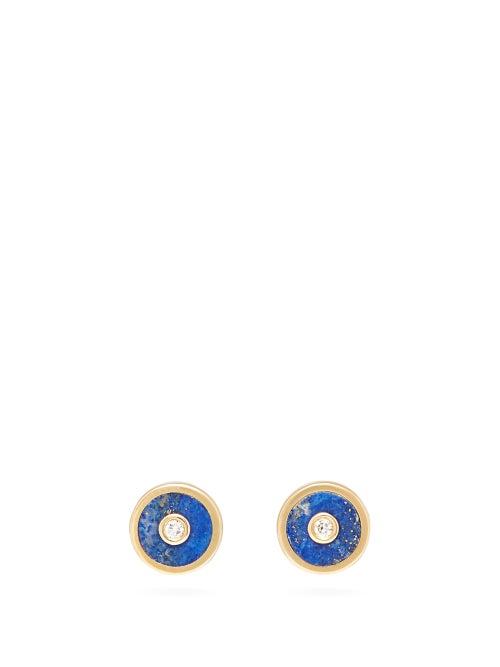 Matchesfashion.com Retrouvai - Compass Diamond, Lapis & Gold Stud Earrings - Womens - Blue