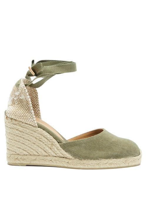 Ladies Shoes Castaer - Carina 80 Canvas & Jute Espadrille Wedges - Womens - Khaki