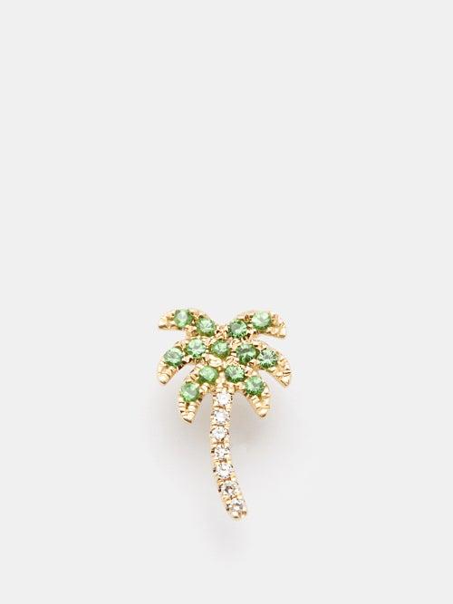 Roxanne First - Rocky's Palm Diamond & 14kt Gold Single Earring - Womens - Green Multi