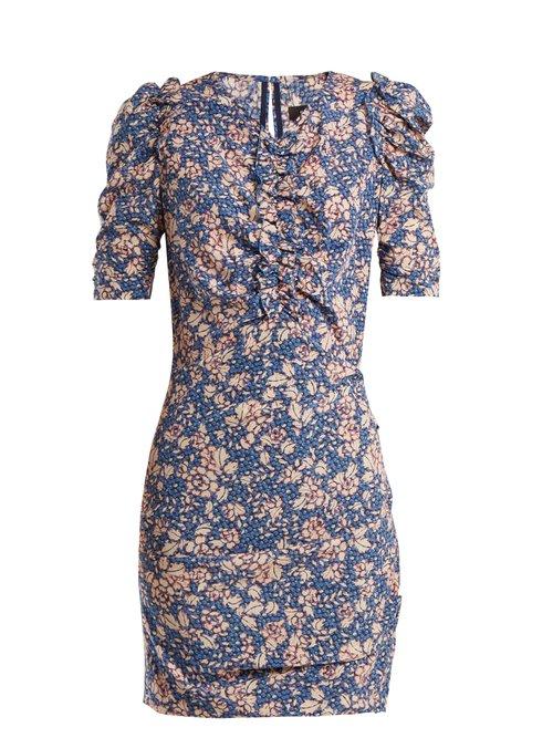Matchesfashion.com Isabel Marant - Brizia Floral Print Puff Sleeved Dress - Womens - Blue Print