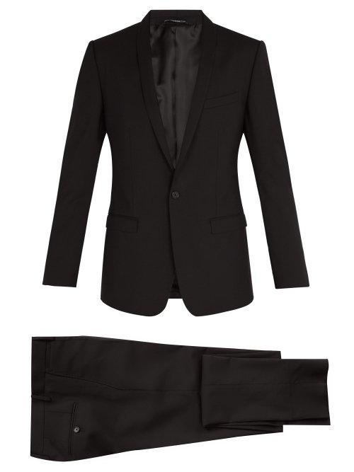 Matchesfashion.com Dolce & Gabbana - Gold Fit Shawl Lapel Stretch Wool Suit - Mens - Black