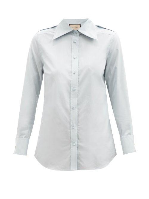 Gucci - Oversized-collar Cotton-poplin Shirt - Womens - Light Blue