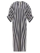 Matchesfashion.com Three Graces London - Livietta Striped Open-weave Cotton-blend Kaftan - Womens - Navy Stripe