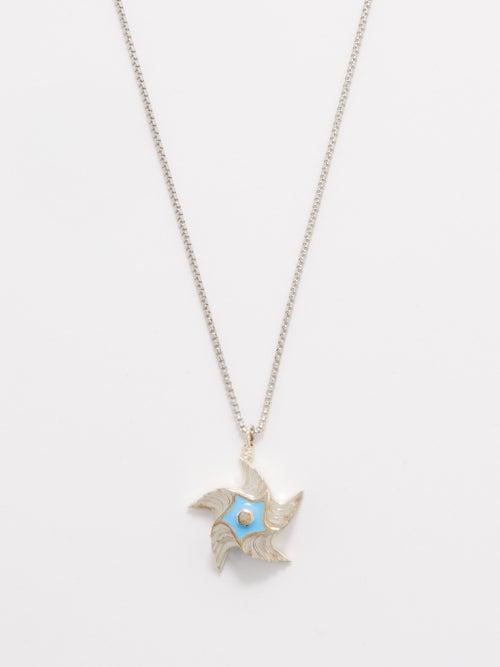 Bottega Veneta - Star Enamel & Burnished Silver-tone Necklace - Mens - Pale Blue