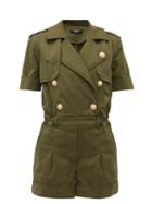 Matchesfashion.com Balmain - Double-breasted Cotton-blend Military Playsuit - Womens - Khaki
