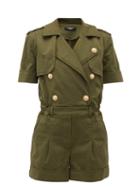 Matchesfashion.com Balmain - Double-breasted Cotton-blend Military Playsuit - Womens - Khaki