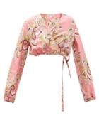 Emilio Pucci - Psychedelic-print Silk-satin Cropped Wrap Blouse - Womens - Pink Print