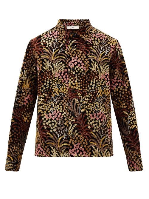 Sfr - Halva Floral-embroidered Velvet Shirt - Mens - Multi