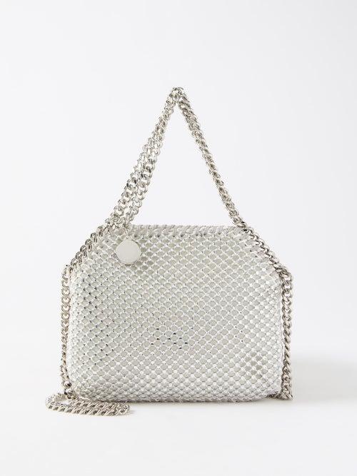 Stella Mccartney - Falabella Crystal-embellished Satin Clutch Bag - Womens - Silver