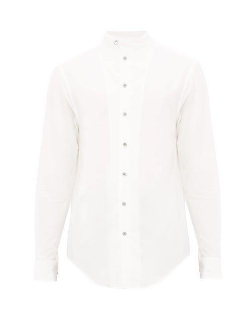 Matchesfashion.com Giorgio Armani - Monk Collar Cotton Shirt - Mens - White