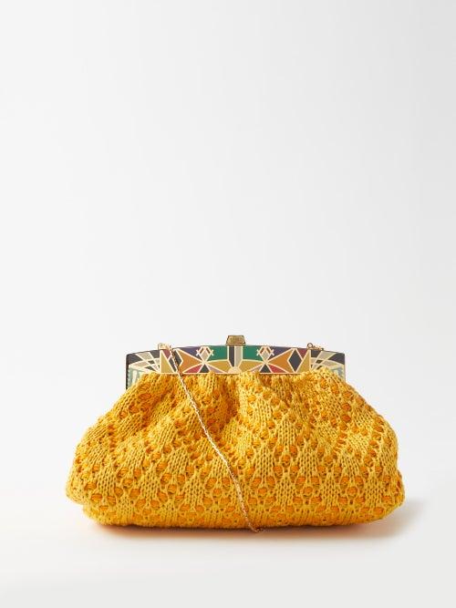 13bc - Aztec Enamelled Cotton-crochet Clutch Bag - Womens - Orange