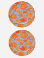 La Doublej - Set Of Two Wildbird Porcelain Dessert Plates - Orange Print