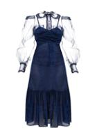 Matchesfashion.com Fendi - Balloon-sleeve Tulle And Devor-velvet Dress - Womens - Blue