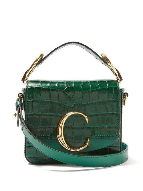 Matchesfashion.com Chlo - The C Mini Crocodile Effect Leather Cross Body Bag - Womens - Dark Green