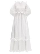 Matchesfashion.com Cecilie Bahnsen - Marina Ruffled Cotton-poplin Dress - Womens - White