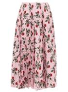 Matchesfashion.com Valentino - Rose Printed Pleated Silk Midi Skirt - Womens - Pink