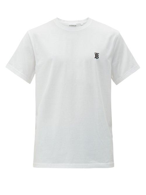 Matchesfashion.com Burberry - Parker Logo Embroidered Cotton Blend T Shirt - Mens - White