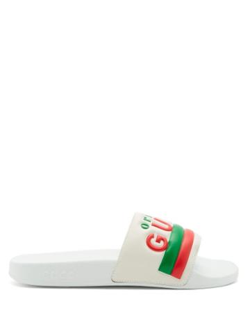 Matchesfashion.com Gucci - Original Gucci Logo Leather And Rubber Slides - Womens - White Multi
