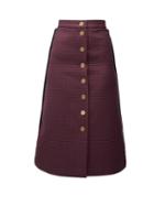 Matchesfashion.com Fendi - A-line Gingham Wool Midi Skirt - Womens - Red Multi