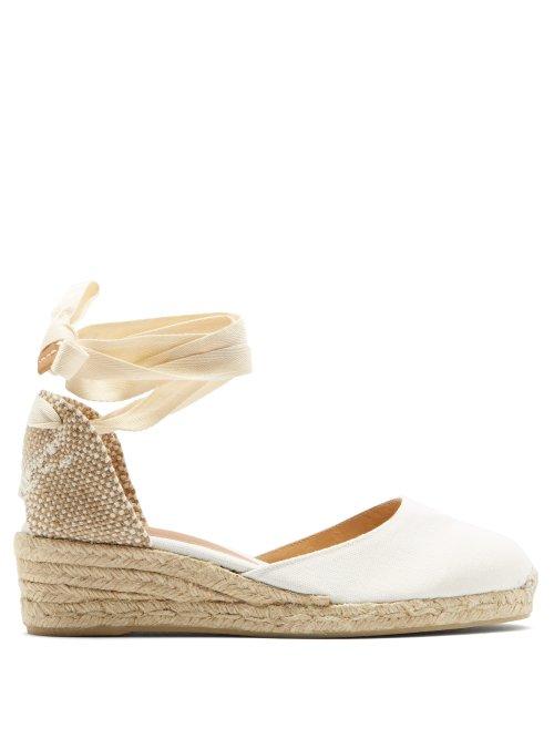 Matchesfashion.com Castaer - Carina Wrap Around Wedge Espadrilles - Womens - White