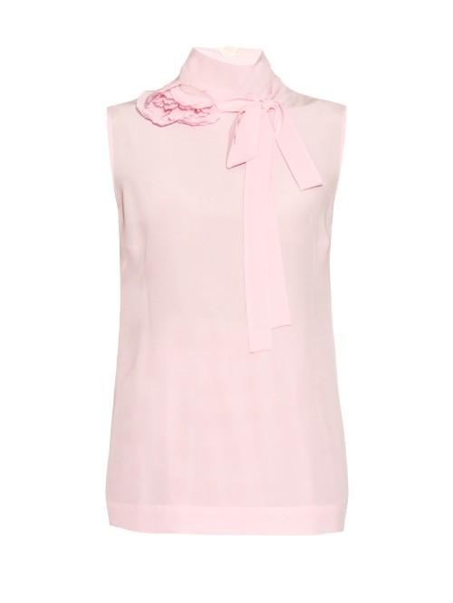 Rochas Corsage Neck-tie Crepe De Chine Blouse