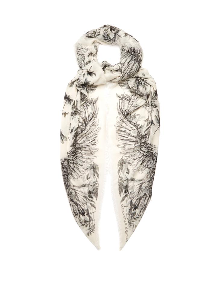 Alexander Mcqueen Floral Dragonfly-print Silk-blend Scarf