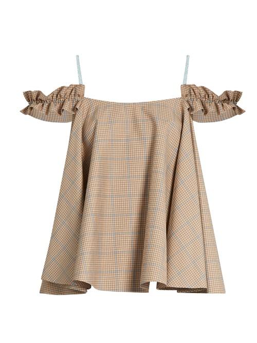 Anna October Cold-shoulder Checked Top