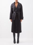 Saint Laurent - Wrap-front Belted Silk-satin Coat - Womens - Black