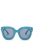 Matchesfashion.com Gucci - Crystal Embellished Oversized Acetate Sunglasses - Womens - Light Blue