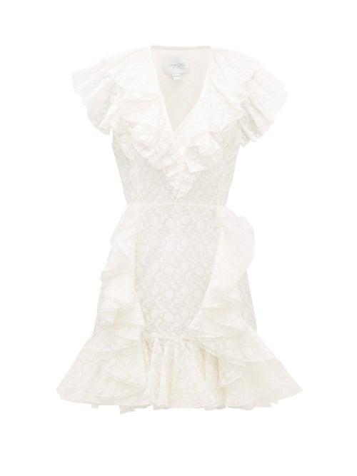 Matchesfashion.com Giambattista Valli - Ruffled Floral-embroidered Organza Mini Dress - Womens - Ivory
