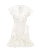 Matchesfashion.com Giambattista Valli - Ruffled Floral-embroidered Organza Mini Dress - Womens - Ivory