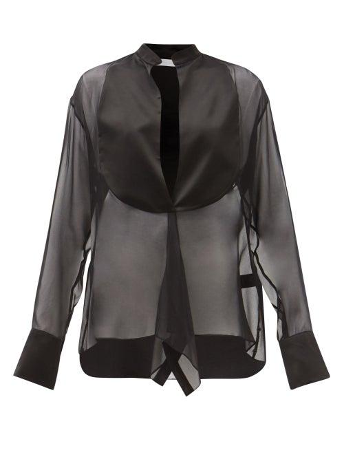 Maximilian - Midnight Keyhole Silk-chiffon Blouse - Womens - Black