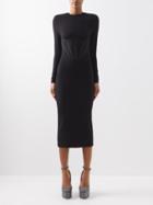 Versace - Corset-waist Jersey Midi Dress - Womens - Black