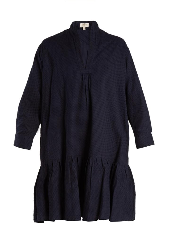 Wiggy Kit Nehru-collar Ruffled-hem Cotton-dobby Dress