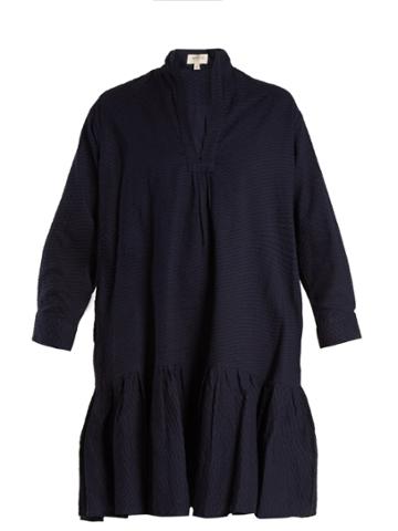 Wiggy Kit Nehru-collar Ruffled-hem Cotton-dobby Dress