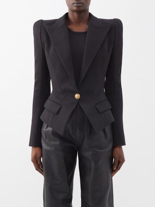 Balmain - Peplum Crepe Tailored Jacket - Womens - Black
