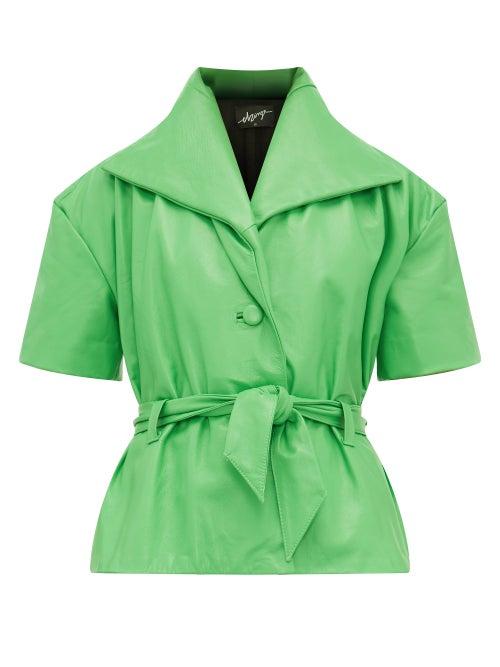 Matchesfashion.com Elzinga - Belted Short Sleeved Leather Jacket - Womens - Green