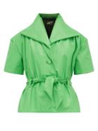 Matchesfashion.com Elzinga - Belted Short Sleeved Leather Jacket - Womens - Green