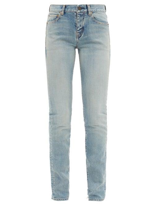Saint Laurent - Low-rise Raw-hem Skinny Jeans - Womens - Light Denim