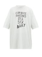 Matchesfashion.com Vetements - Slogan Print Jersey T Shirt - Mens - Light Blue