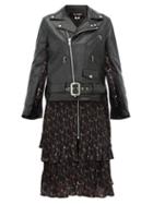Matchesfashion.com Junya Watanabe - Dress Panel Leather Biker Jacket - Womens - Black Multi