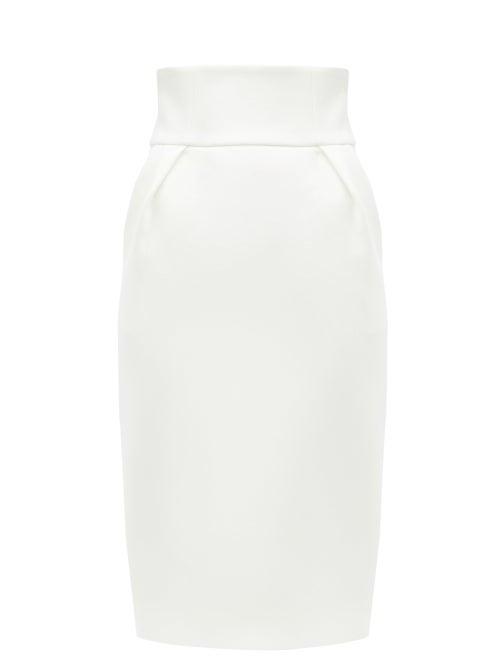 Matchesfashion.com Alexandre Vauthier - High-rise Wool-crepe Pencil Skirt - Womens - White