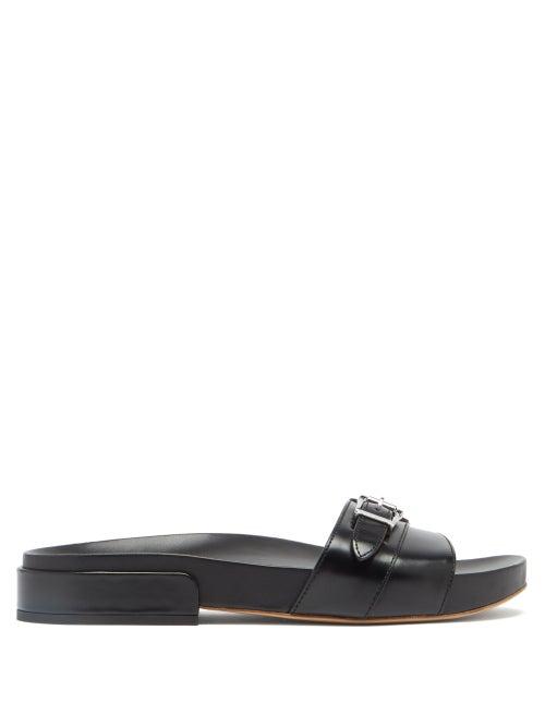 Matchesfashion.com Gabriela Hearst - Elie Buckled-strap Polished-leather Slides - Womens - Black