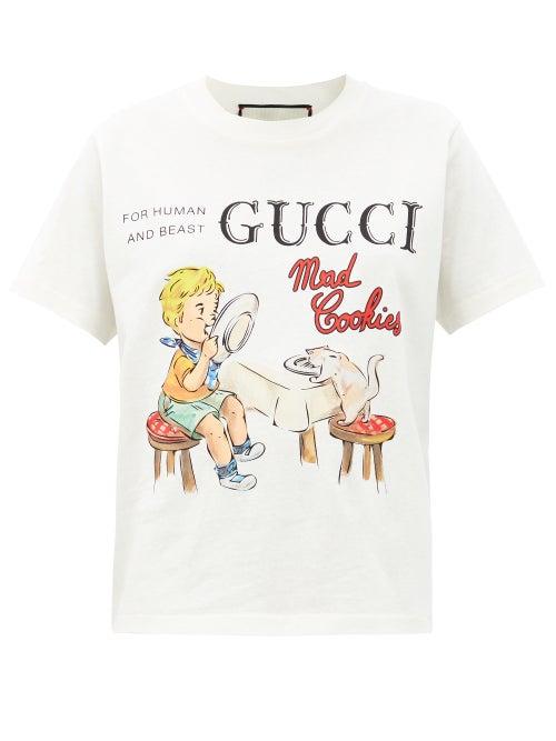 Matchesfashion.com Gucci - Logo-print Cotton-jersey T-shirt - Womens - White Print