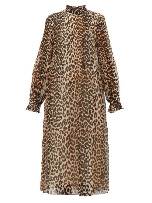 Matchesfashion.com Ganni - Leopard Print Pliss Midi Dress - Womens - Leopard
