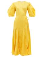 Matchesfashion.com Rhode - Fiona Puff-sleeve Cotton Wrap Dress - Womens - Yellow