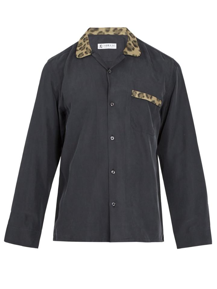 Cobra S.c. Contrast Leopard-jacquard Panelled Silk Shirt
